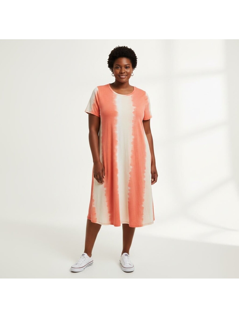 1778 - LuLaRoe XL Orange and Cream Tie-Dye Short Sleeve Dress